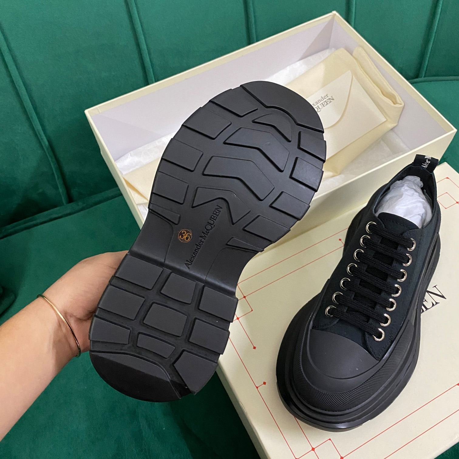 Alexander Mqueen Women's Tread Slick Lace Up In Black - PerfectKickZ