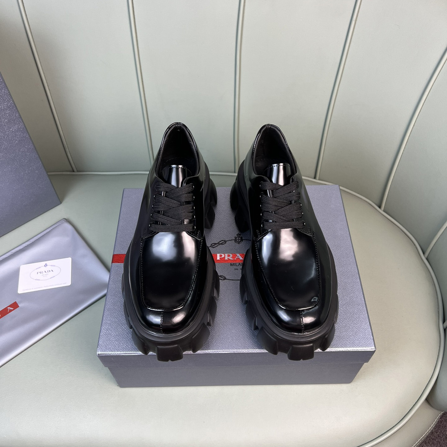 Prada Monolith Brushed Leather Lace-Up Shoes - PerfectKickZ