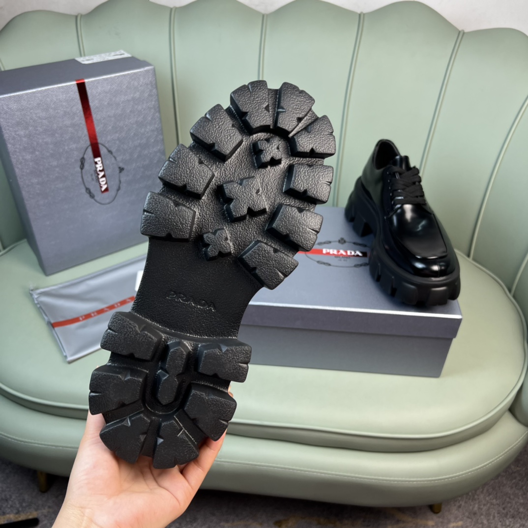 Prada Monolith Brushed Leather Lace-Up Shoes - PerfectKickZ