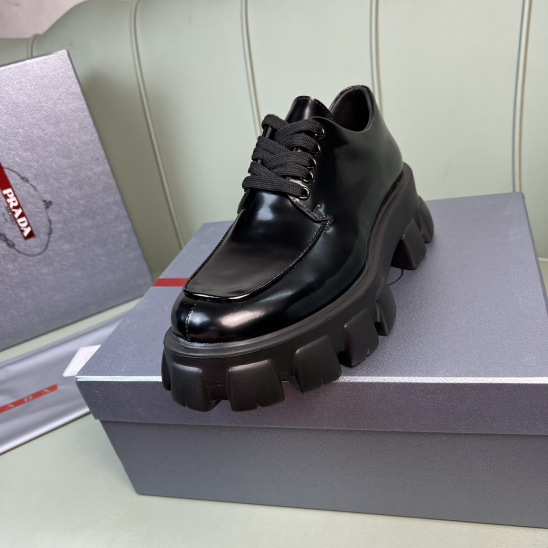 Prada Monolith Brushed Leather Lace-Up Shoes - PerfectKickZ