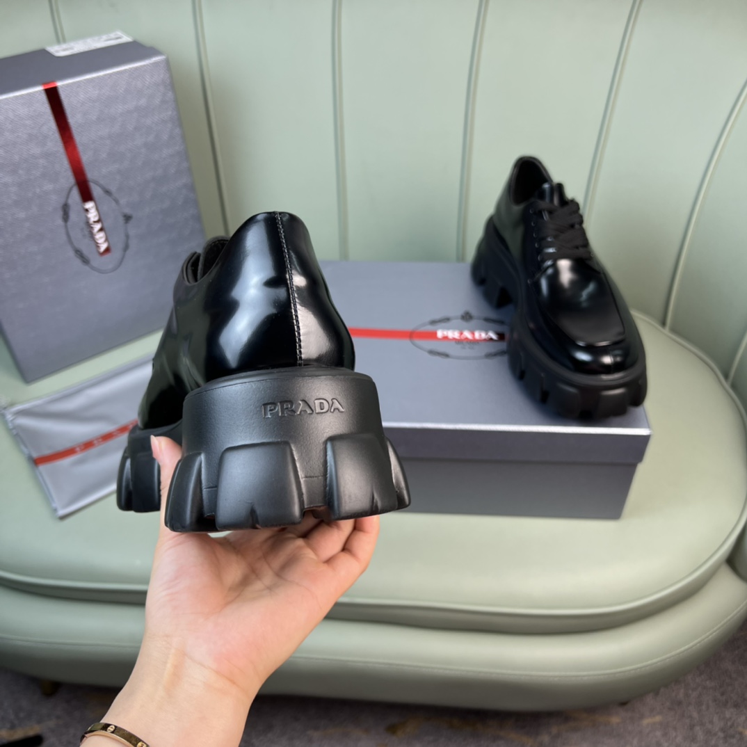Prada Monolith Brushed Leather Lace-Up Shoes - PerfectKickZ