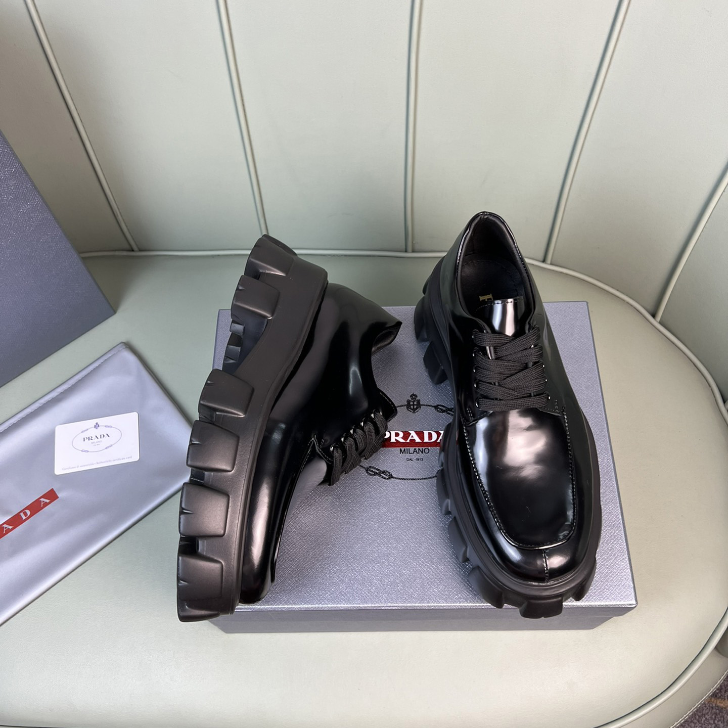 Prada Monolith Brushed Leather Lace-Up Shoes - PerfectKickZ