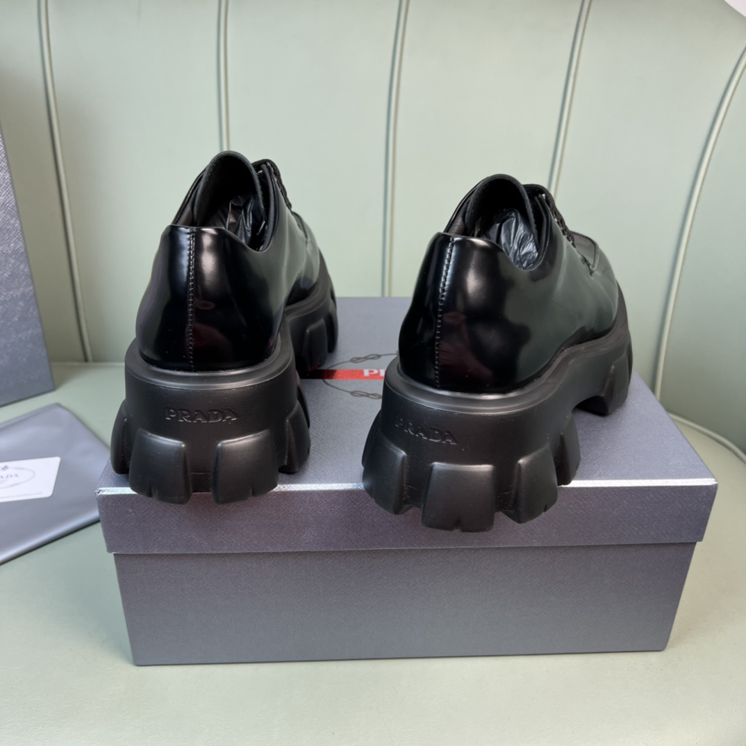 Prada Monolith Brushed Leather Lace-Up Shoes - PerfectKickZ