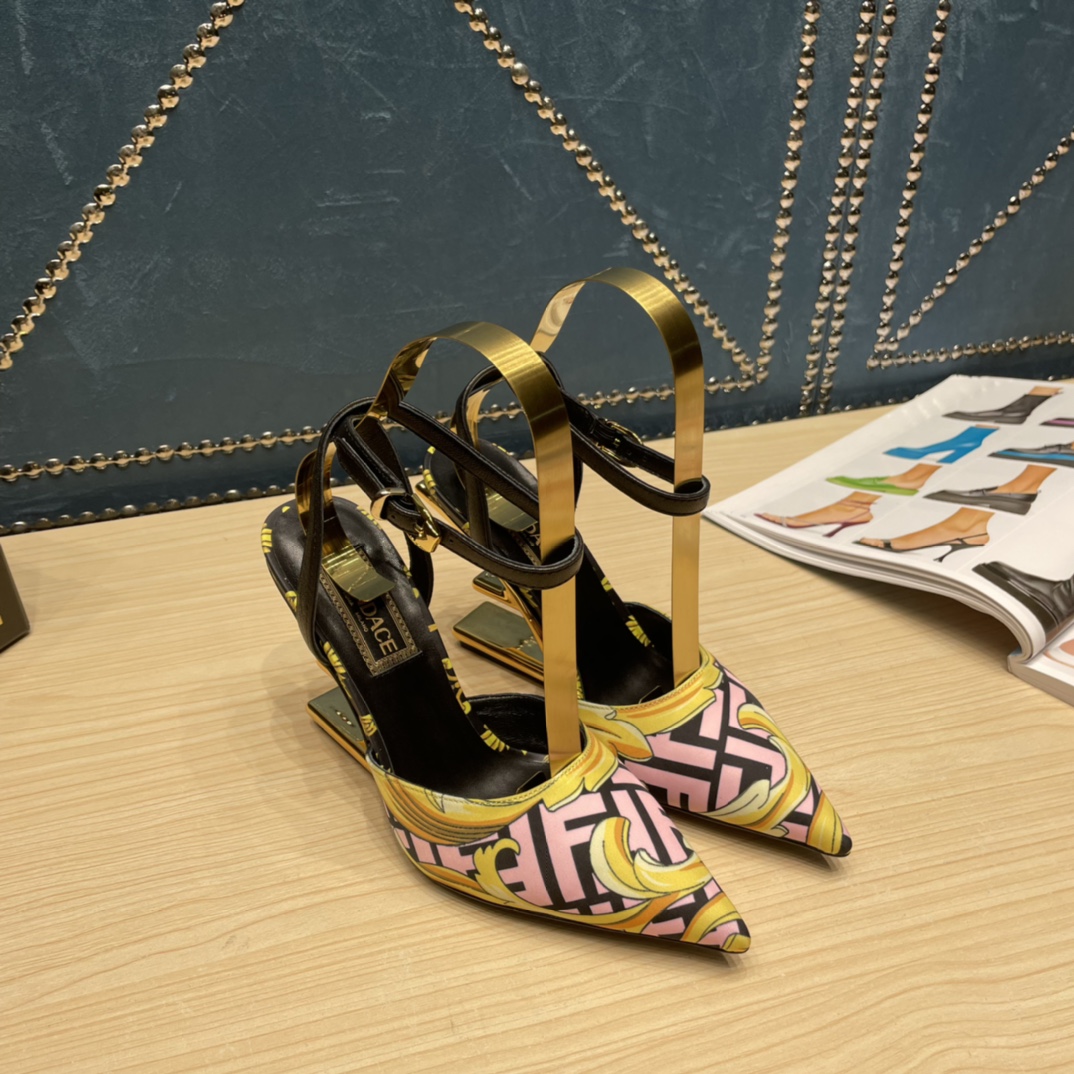 Fendi x Versace Fendace Printed Silk High-Heeled Slingbacks - 