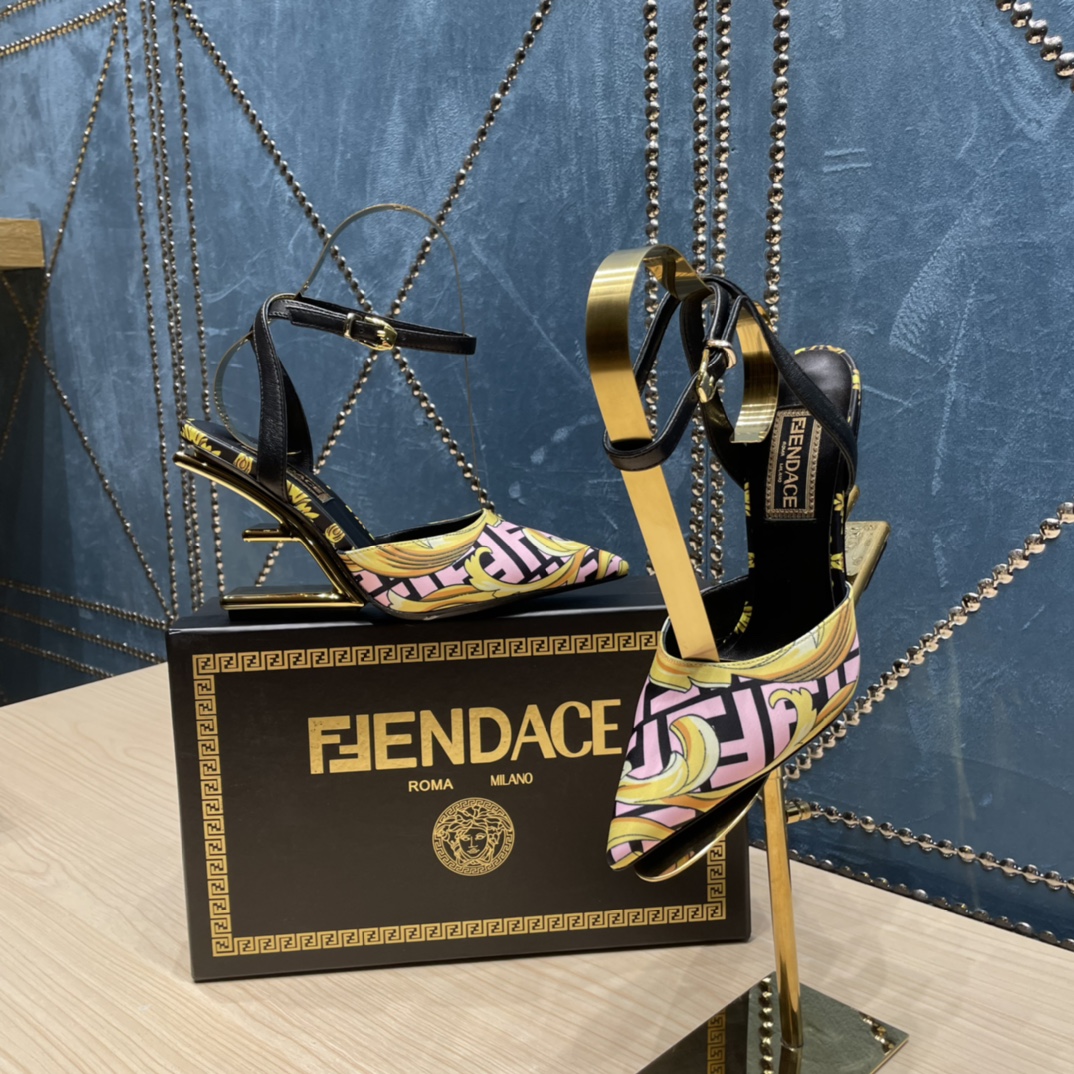 Fendi x Versace Fendace Printed Silk High-Heeled Slingbacks - 
