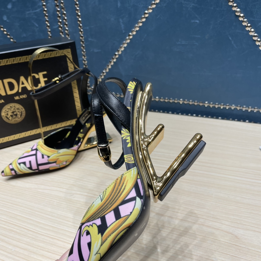 Fendi x Versace Fendace Printed Silk High-Heeled Slingbacks - 