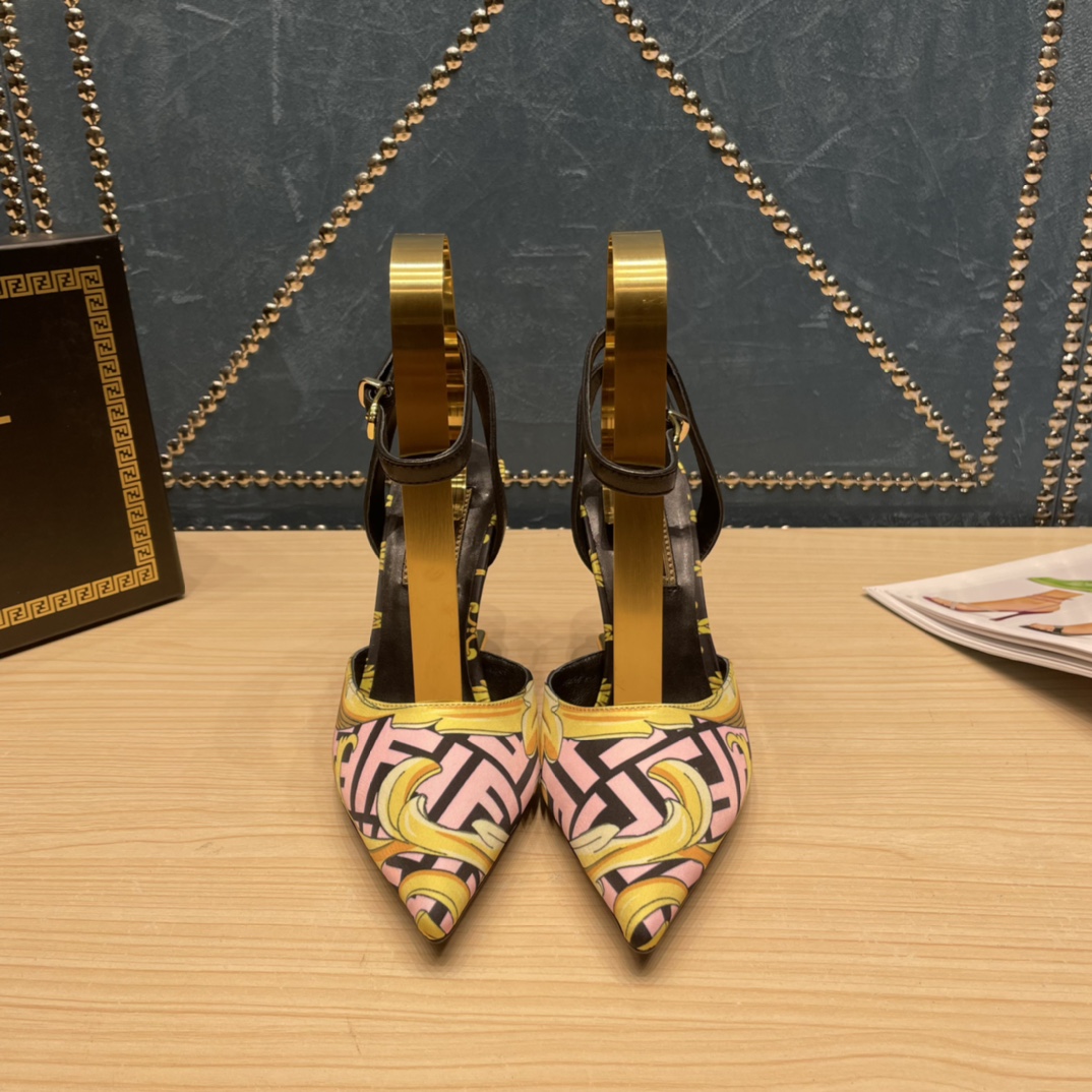 Fendi x Versace Fendace Printed Silk High-Heeled Slingbacks - 