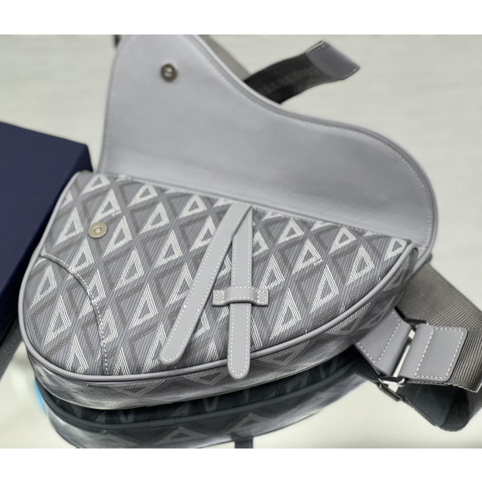 Dior Black CD Diamond Canvas And Smooth Calfskin Saddle Bag(26-19-4.5cm) 1ADPO093 - PerfectKickZ
