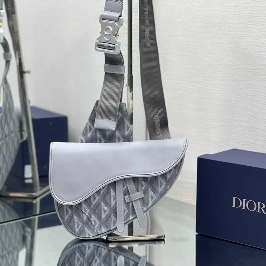 Dior Black CD Diamond Canvas And Smooth Calfskin Saddle Bag(26-19-4.5cm) 1ADPO093 - PerfectKickZ