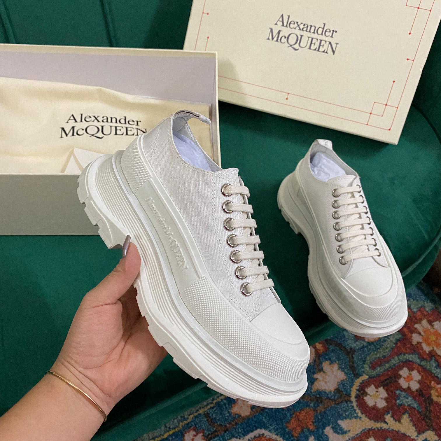 Alexander Mqueen Women's Tread Slick Lace Up In White - PerfectKickZ