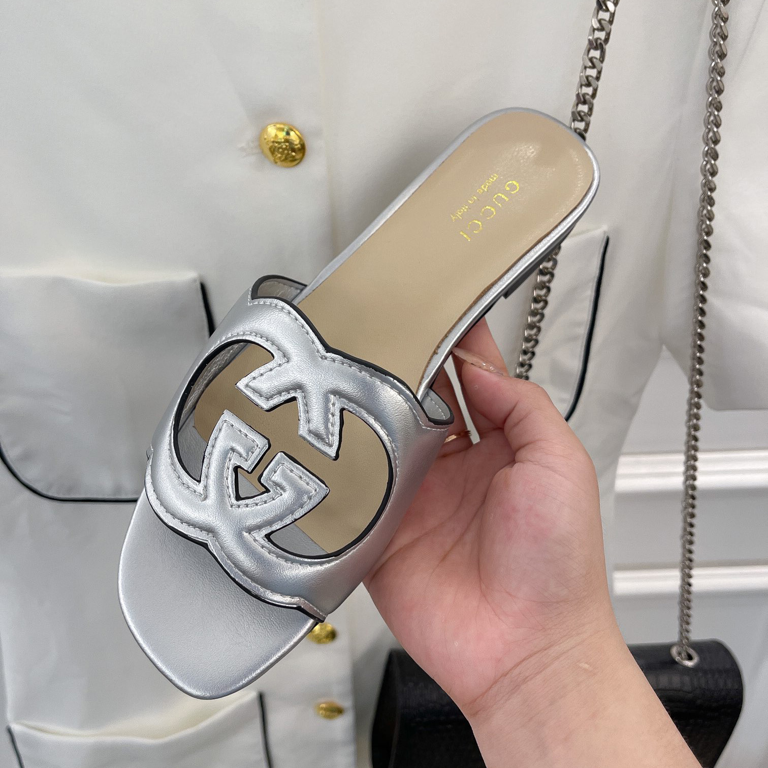 Gucci Women's Interlocking G Cut-Out Slide Sandal - PerfectKickZ