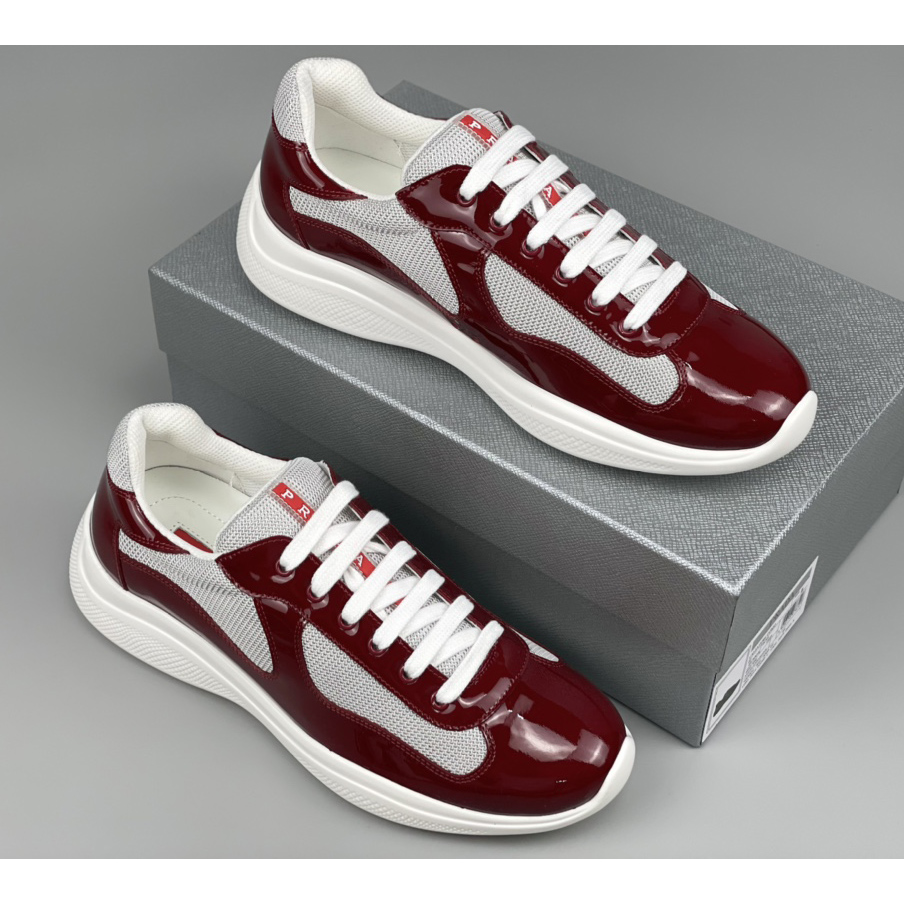 Prada Male America's Cup Sneaker In Ruby Red/White - 