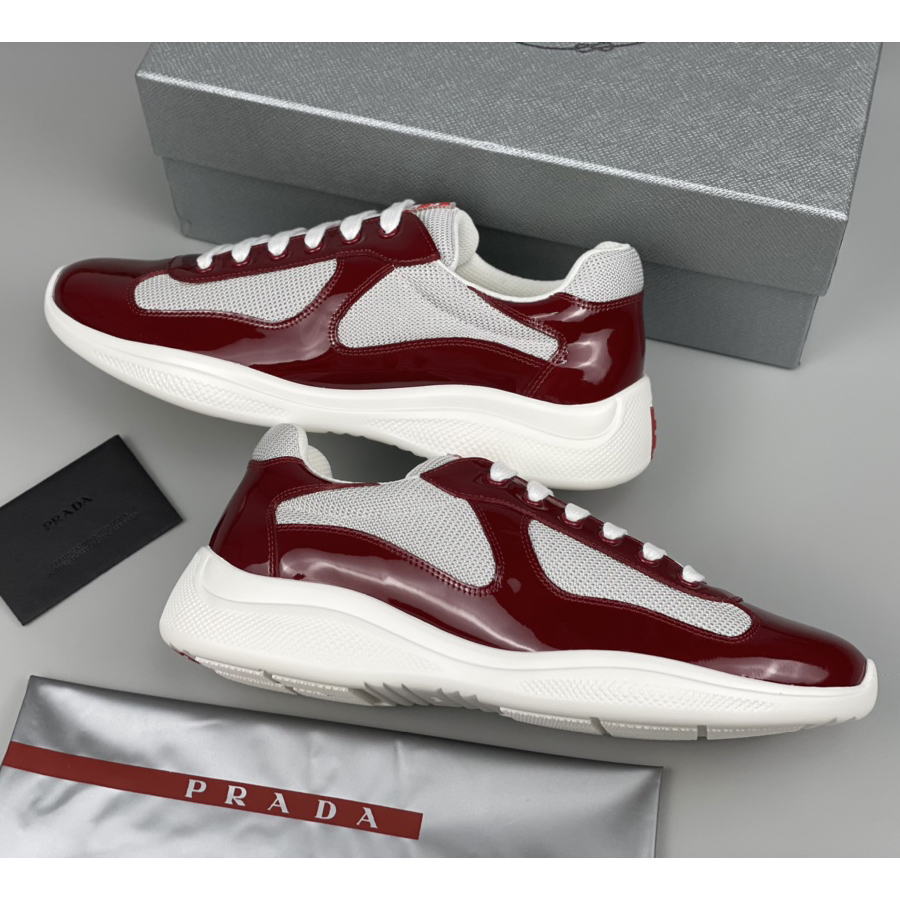 Prada Male America's Cup Sneaker In Ruby Red/White - 