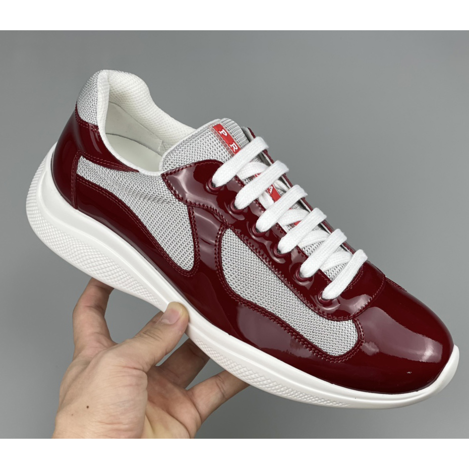 Prada Male America's Cup Sneaker In Ruby Red/White - 