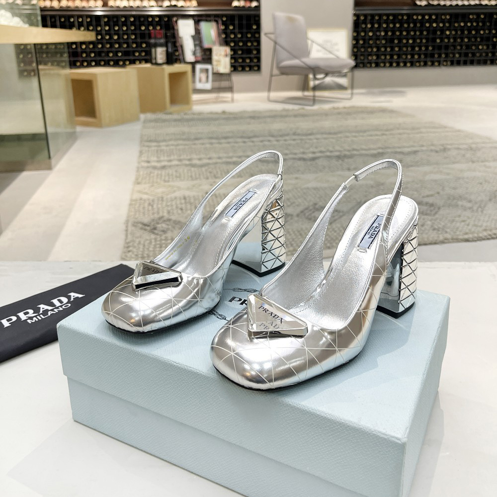 Prada Metallic Leather Slingback Pumps - PerfectKickZ