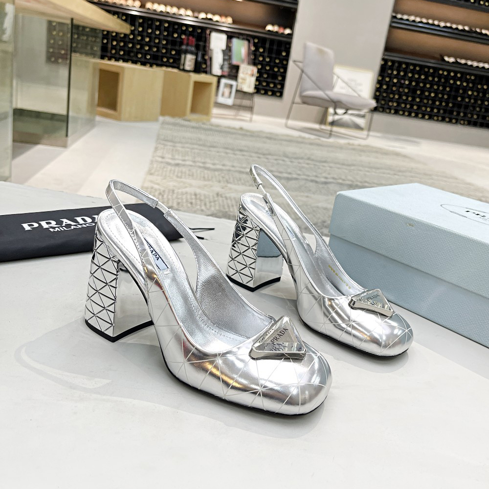 Prada Metallic Leather Slingback Pumps - PerfectKickZ