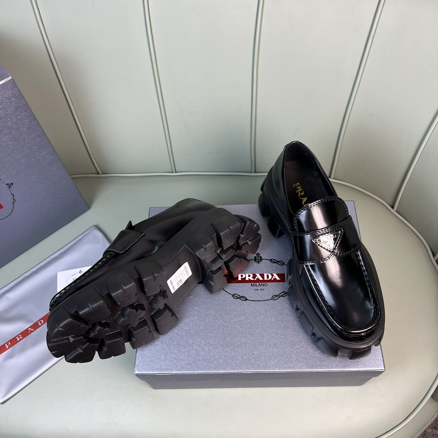 Prada Monolith Brushed Leather Loafers - PerfectKickZ