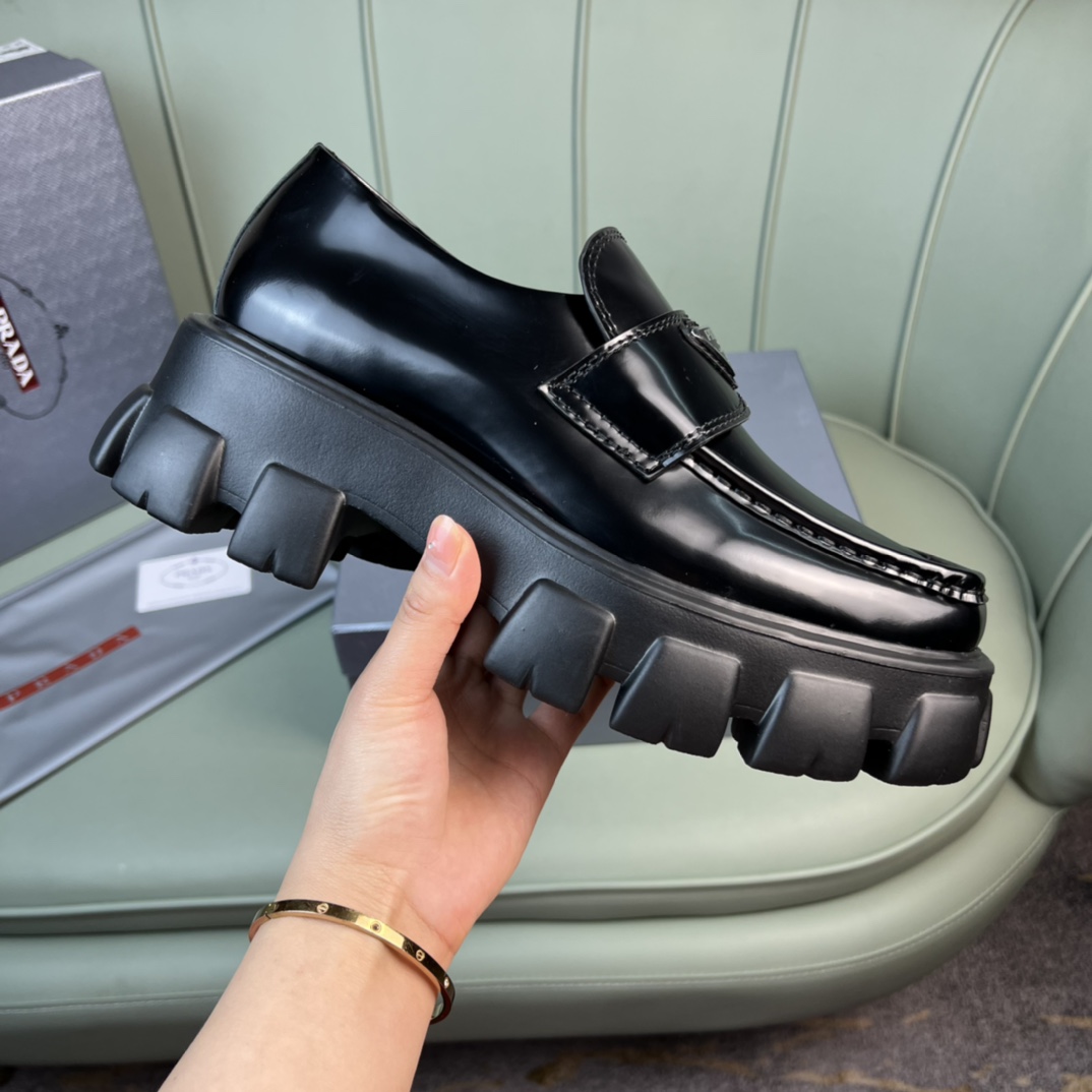 Prada Monolith Brushed Leather Loafers - 