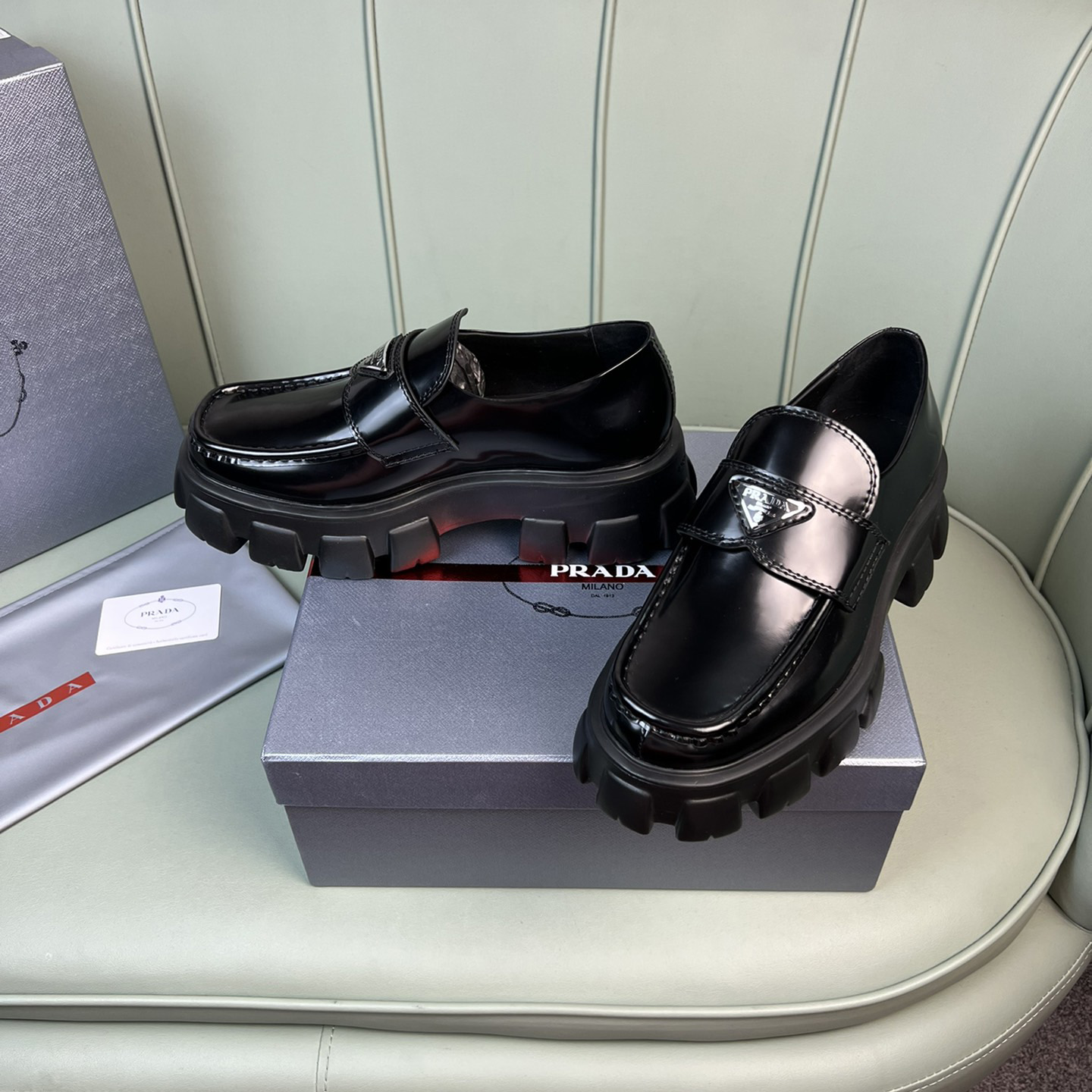 Prada Monolith Brushed Leather Loafers - PerfectKickZ