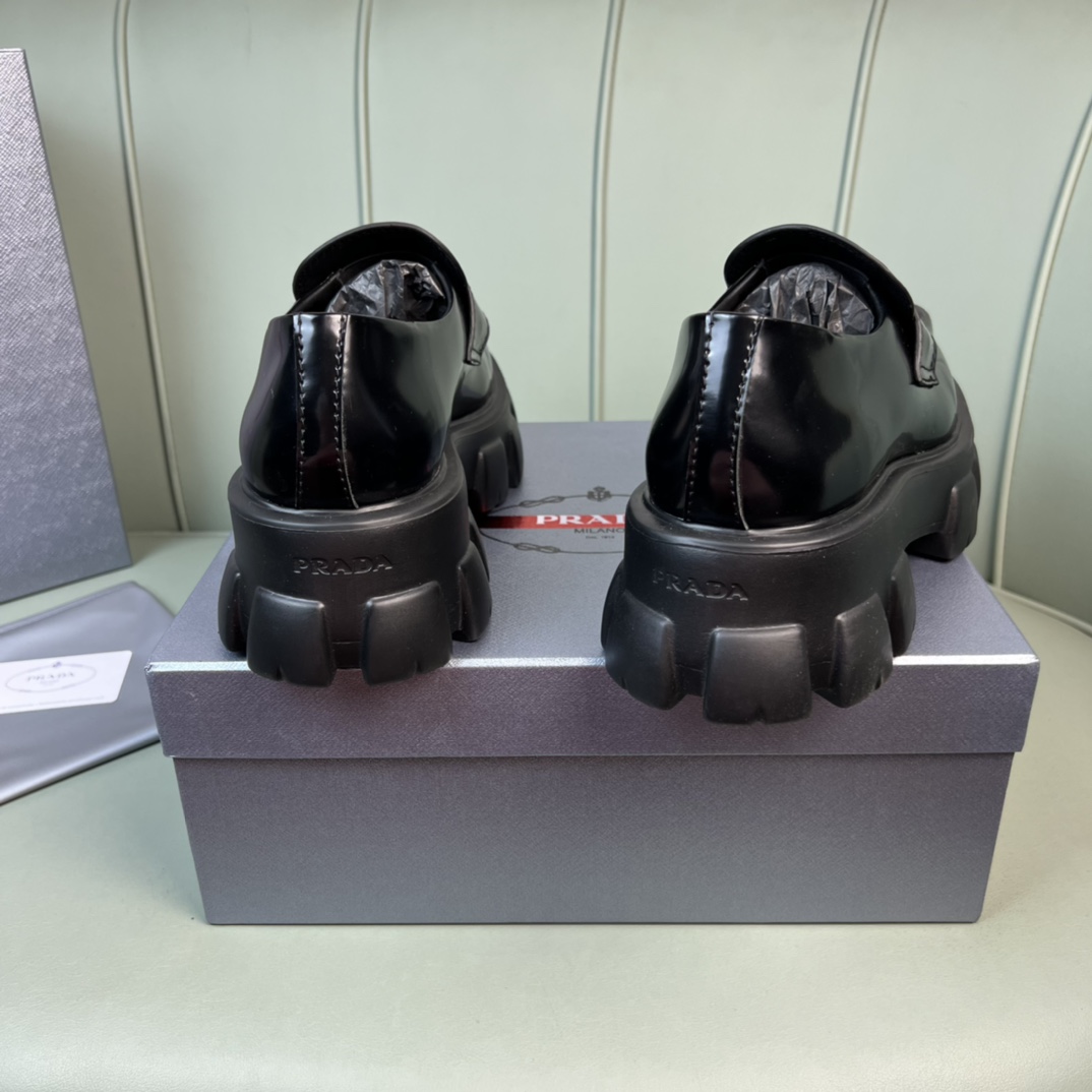 Prada Monolith Brushed Leather Loafers - 