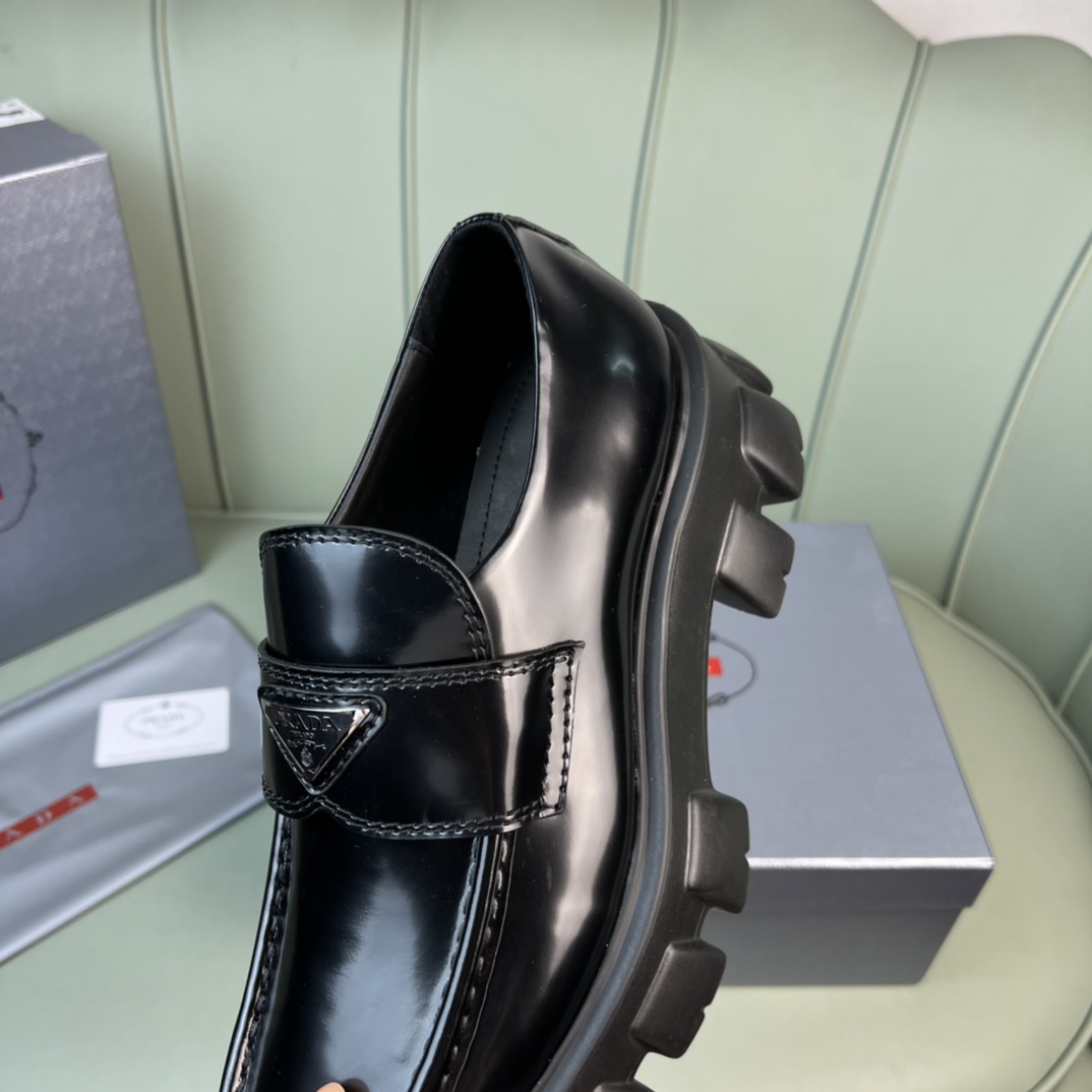 Prada Monolith Brushed Leather Loafers - 