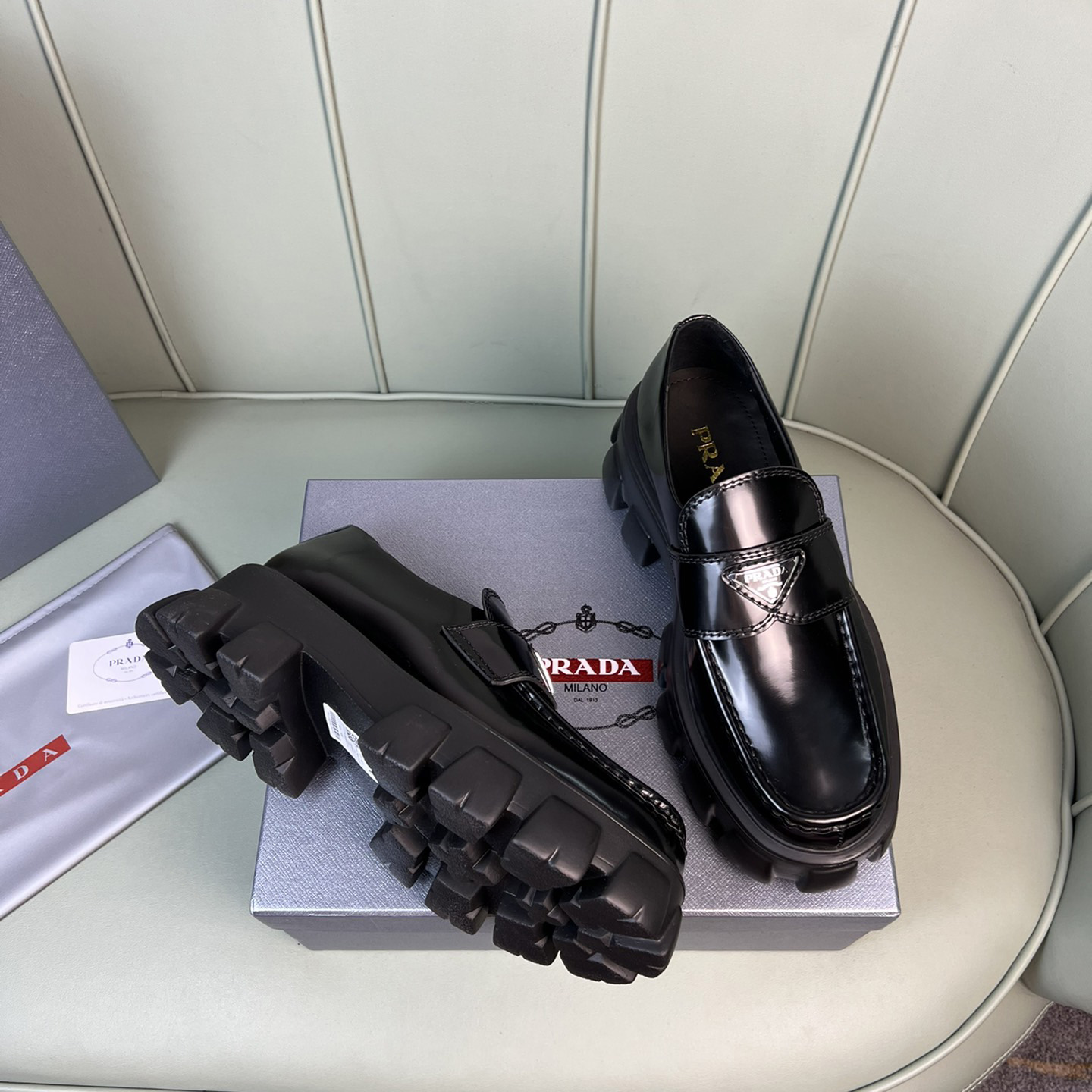 Prada Monolith Brushed Leather Loafers - 