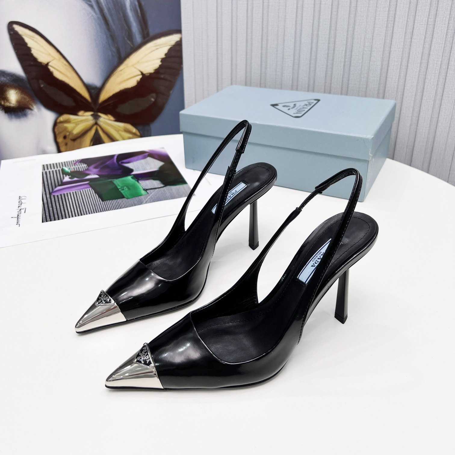 Prada Brushed Leather Slingback Pumps  - PerfectKickZ