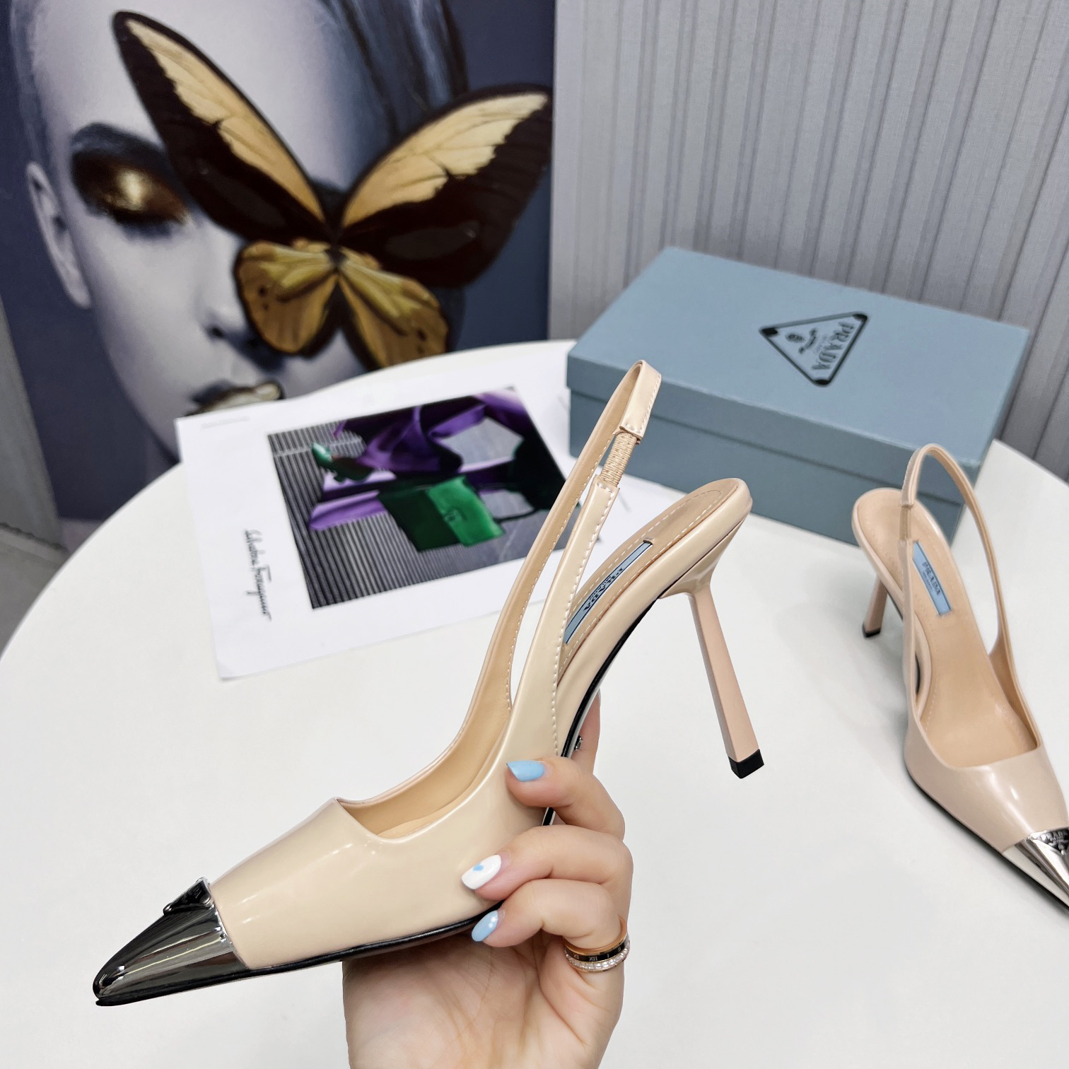 Prada Brushed Leather Slingback Pumps  - PerfectKickZ