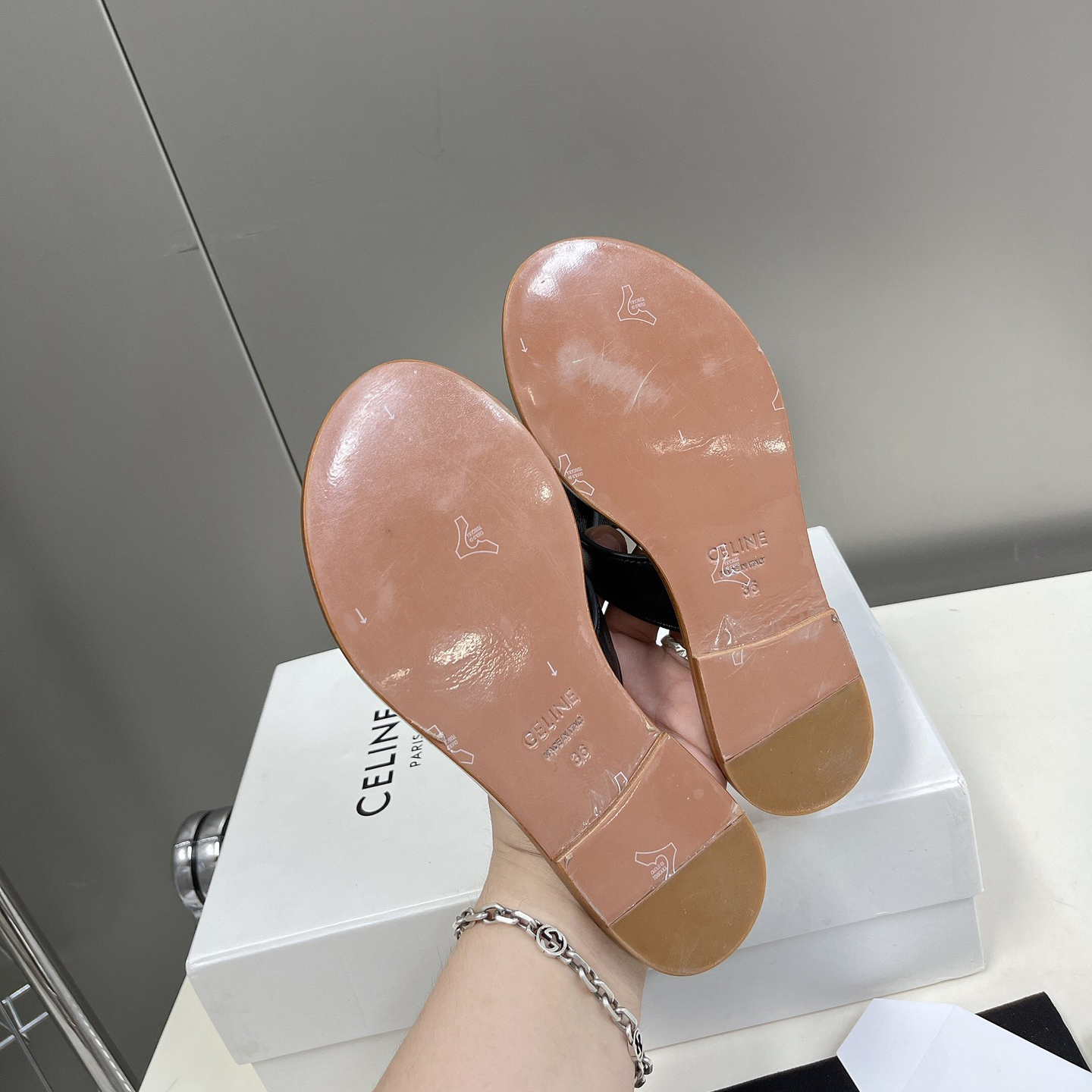 Celine Triomphe Flat Thong In Calfskin Black - PerfectKickZ