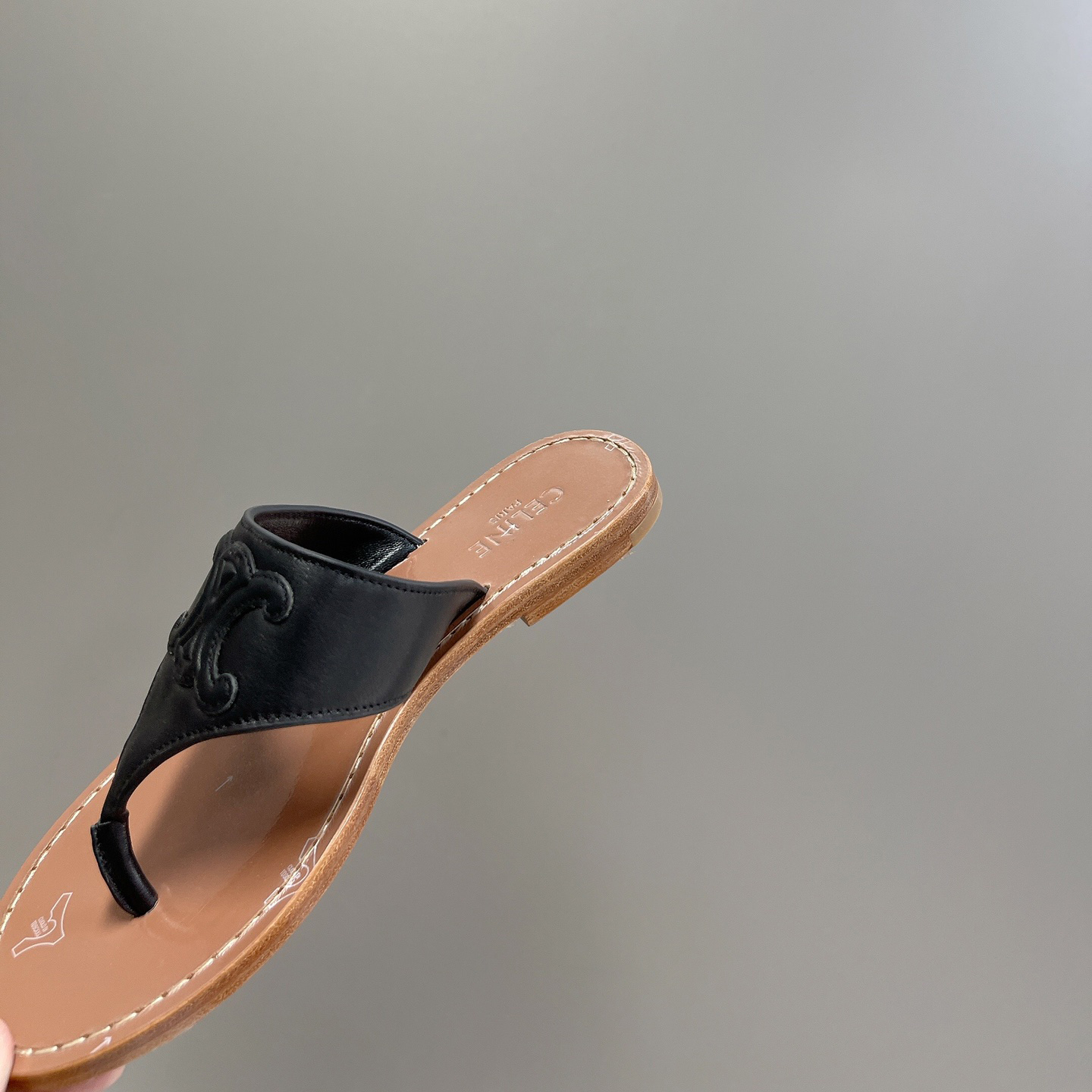 Celine Triomphe Flat Thong In Calfskin Black - PerfectKickZ