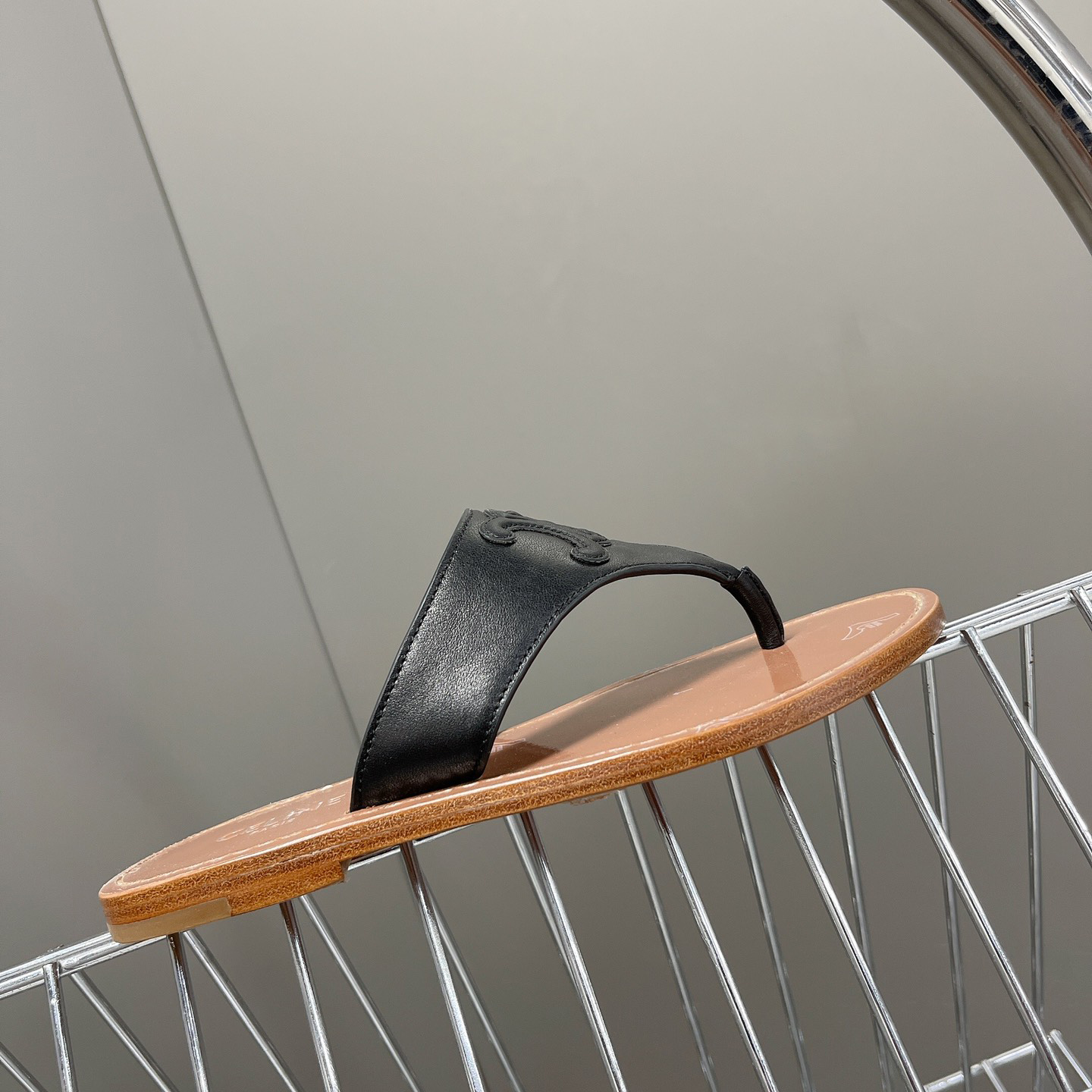 Celine Triomphe Flat Thong In Calfskin Black - PerfectKickZ