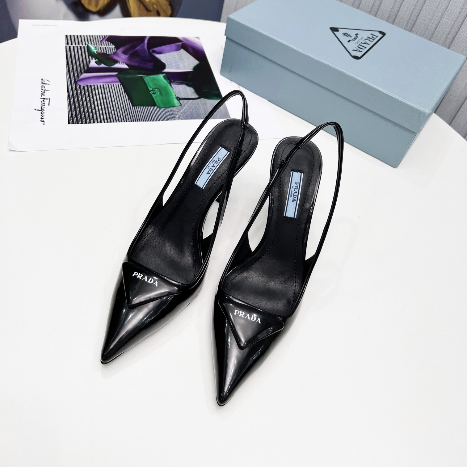 Prada Brushed Leather Slingback Pumps - PerfectKickZ