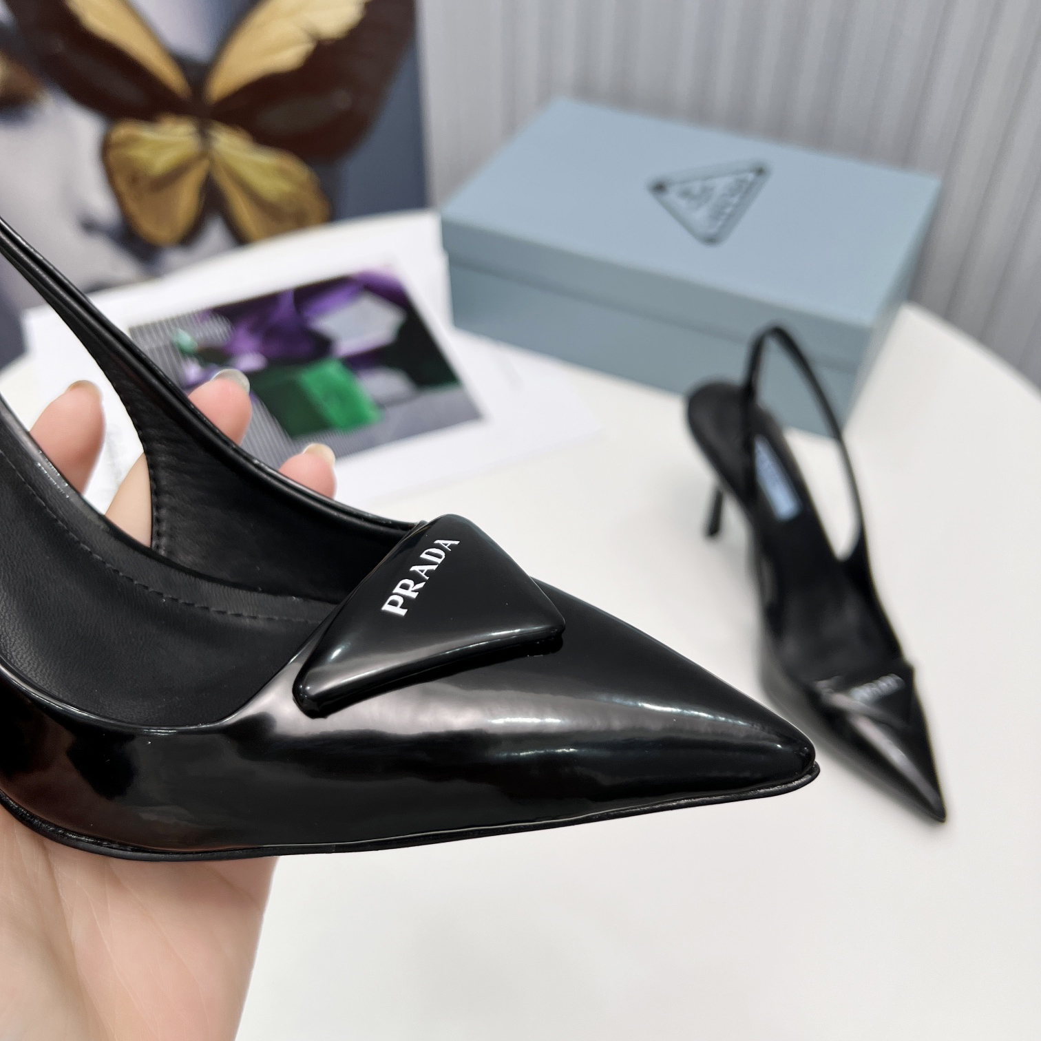 Prada Brushed Leather Slingback Pumps - PerfectKickZ