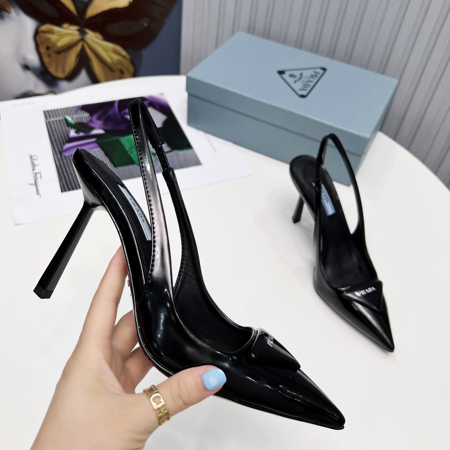 Prada Brushed Leather Slingback Pumps - PerfectKickZ