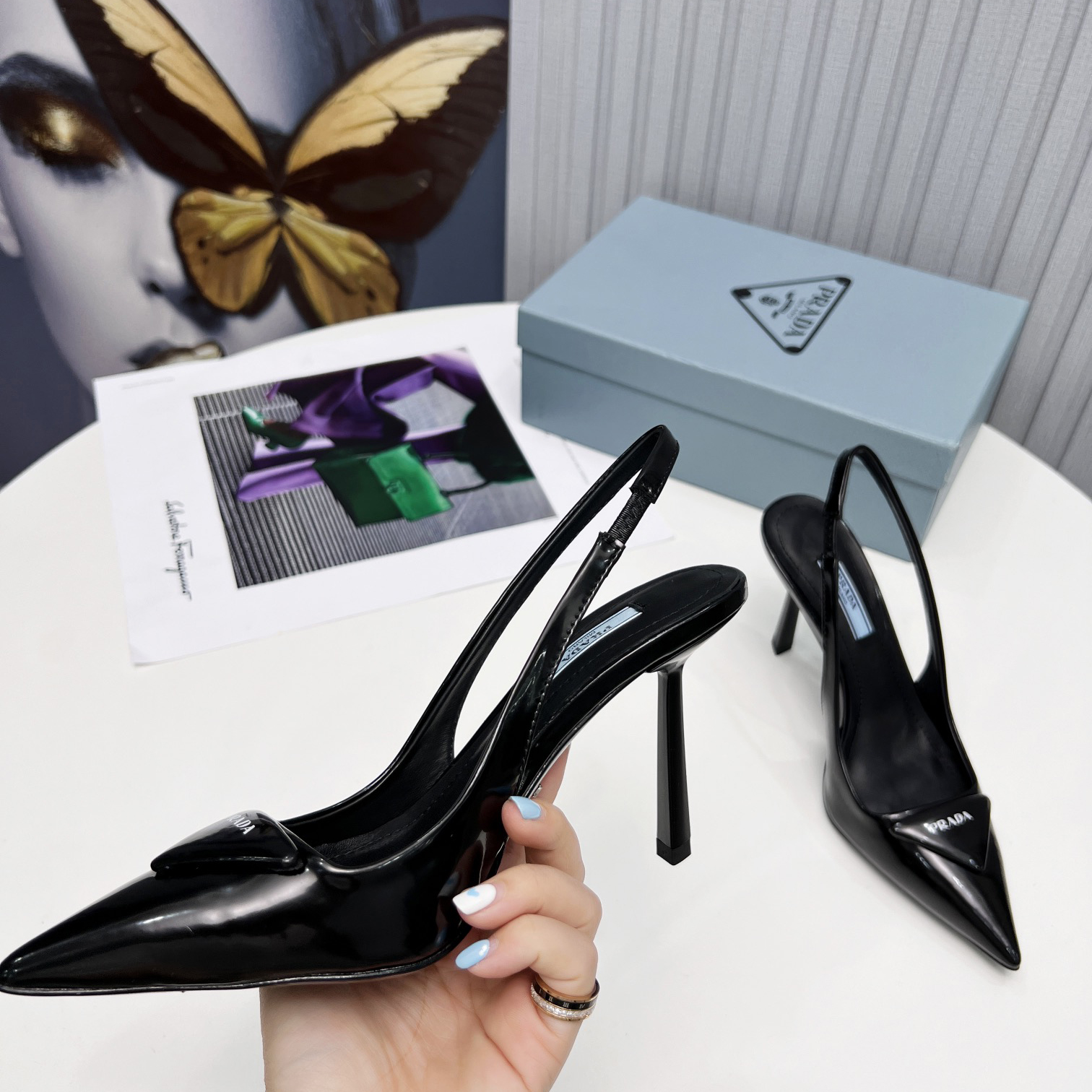 Prada Brushed Leather Slingback Pumps - PerfectKickZ