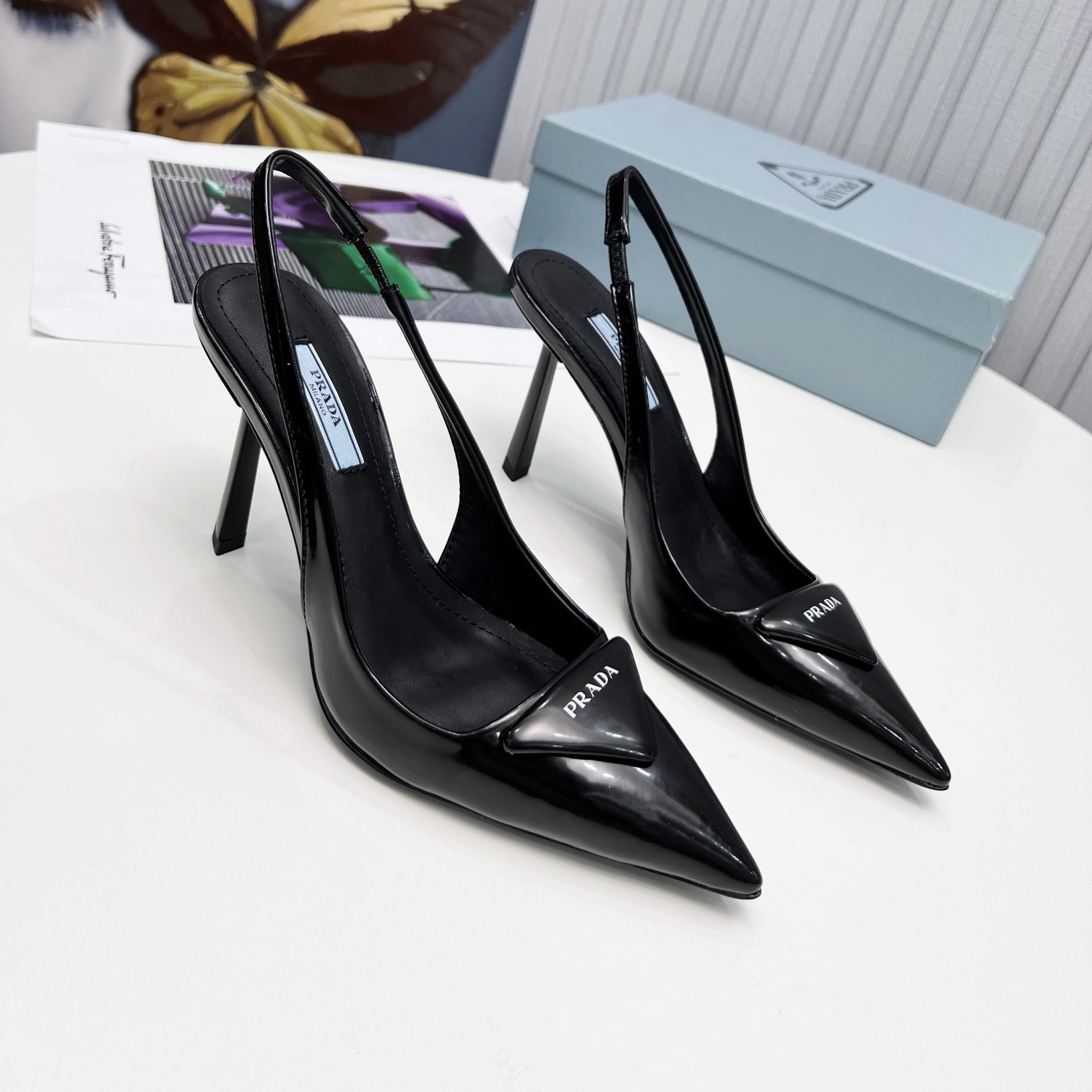 Prada Brushed Leather Slingback Pumps - PerfectKickZ