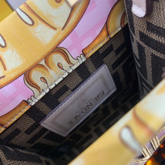 Versace x Fendi Mini Sunshine Shopper Fendace Printed White Leather Mini Bag(13-18-6.5cm) - PerfectKickZ