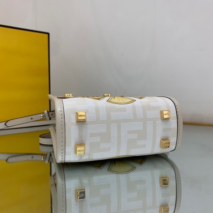 Versace x Fendi Mini Sunshine Shopper Fendace Printed White Leather Mini Bag(13-18-6.5cm) - PerfectKickZ