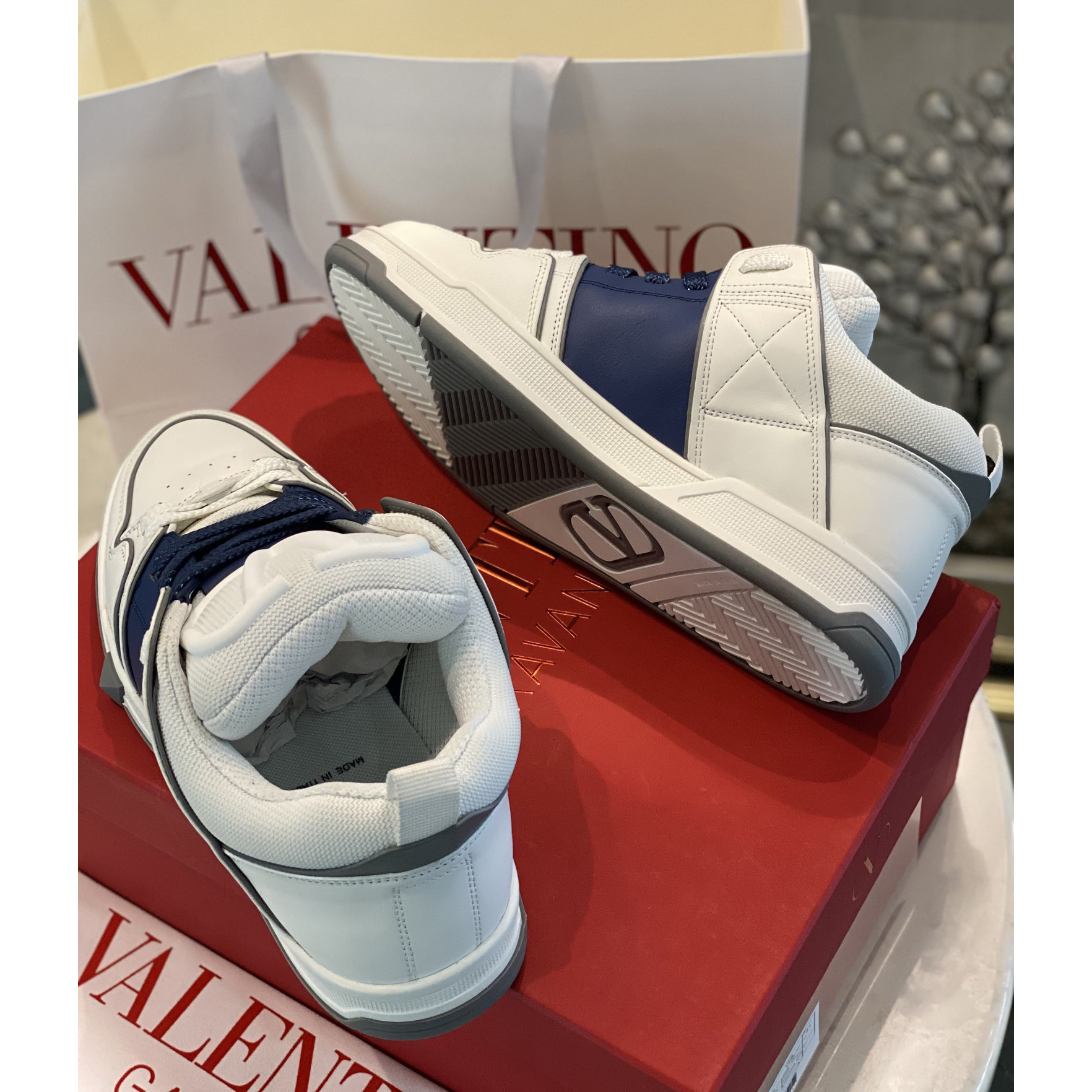 Valenti Open Skate Calfskin And Fabric Sneaker In White/Blue - PerfectKickZ