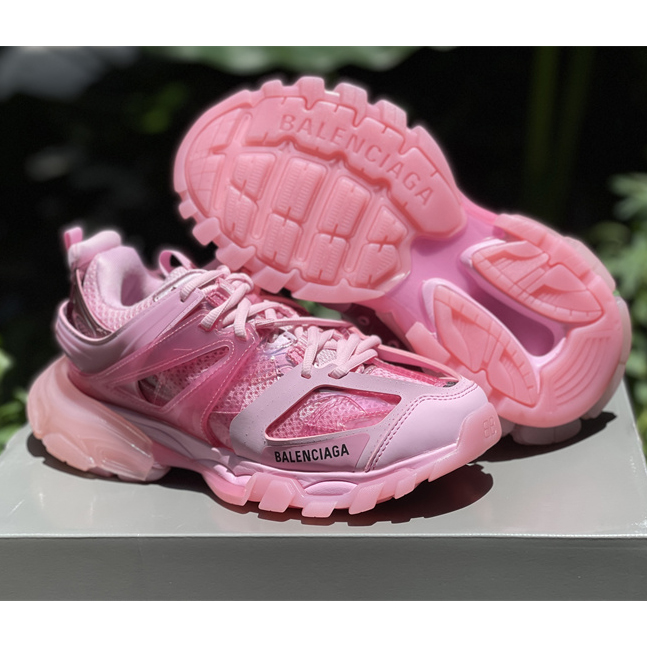 Balenciaga Track Sneaker Clear Sole In Pink Mesh And Nylon - PerfectKickZ