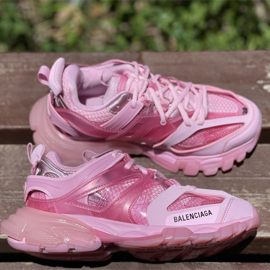 Balenciaga Track Sneaker Clear Sole In Pink Mesh And Nylon - PerfectKickZ