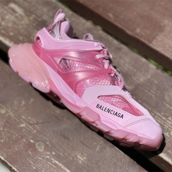 Balenciaga Track Sneaker Clear Sole In Pink Mesh And Nylon - PerfectKickZ