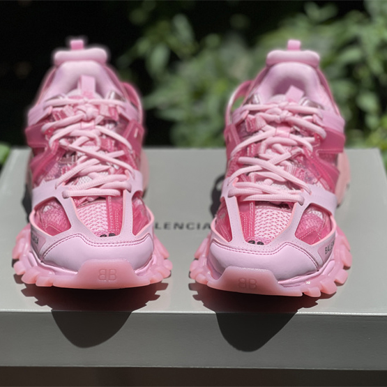 Balenciaga Track Sneaker Clear Sole In Pink Mesh And Nylon - PerfectKickZ