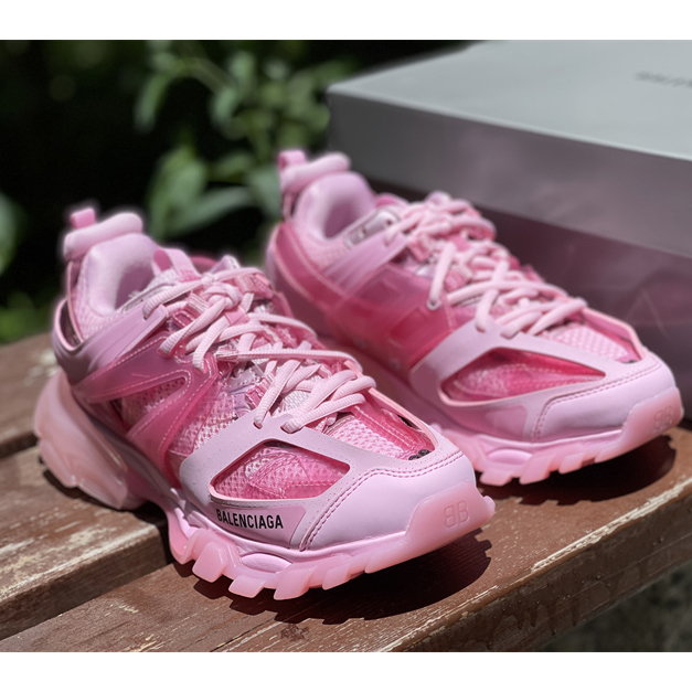 Balenciaga Track Sneaker Clear Sole In Pink Mesh And Nylon - PerfectKickZ