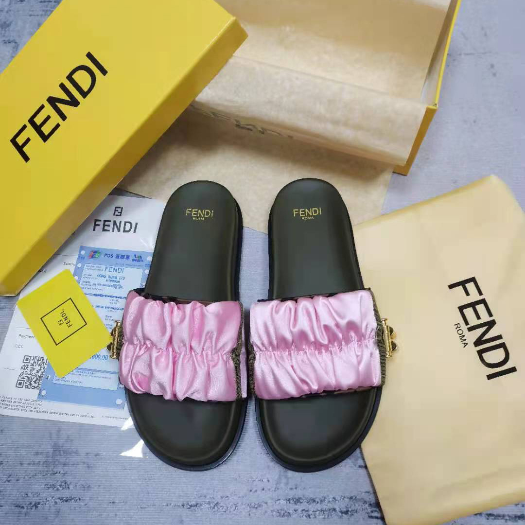 Fendi Fendi Feel Pink Satin Slides - PerfectKickZ