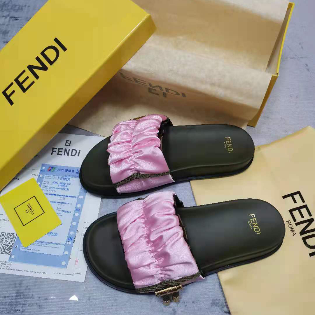 Fendi Fendi Feel Pink Satin Slides - PerfectKickZ