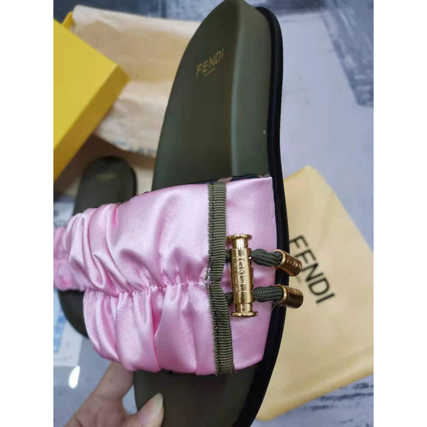 Fendi Fendi Feel Pink Satin Slides - PerfectKickZ