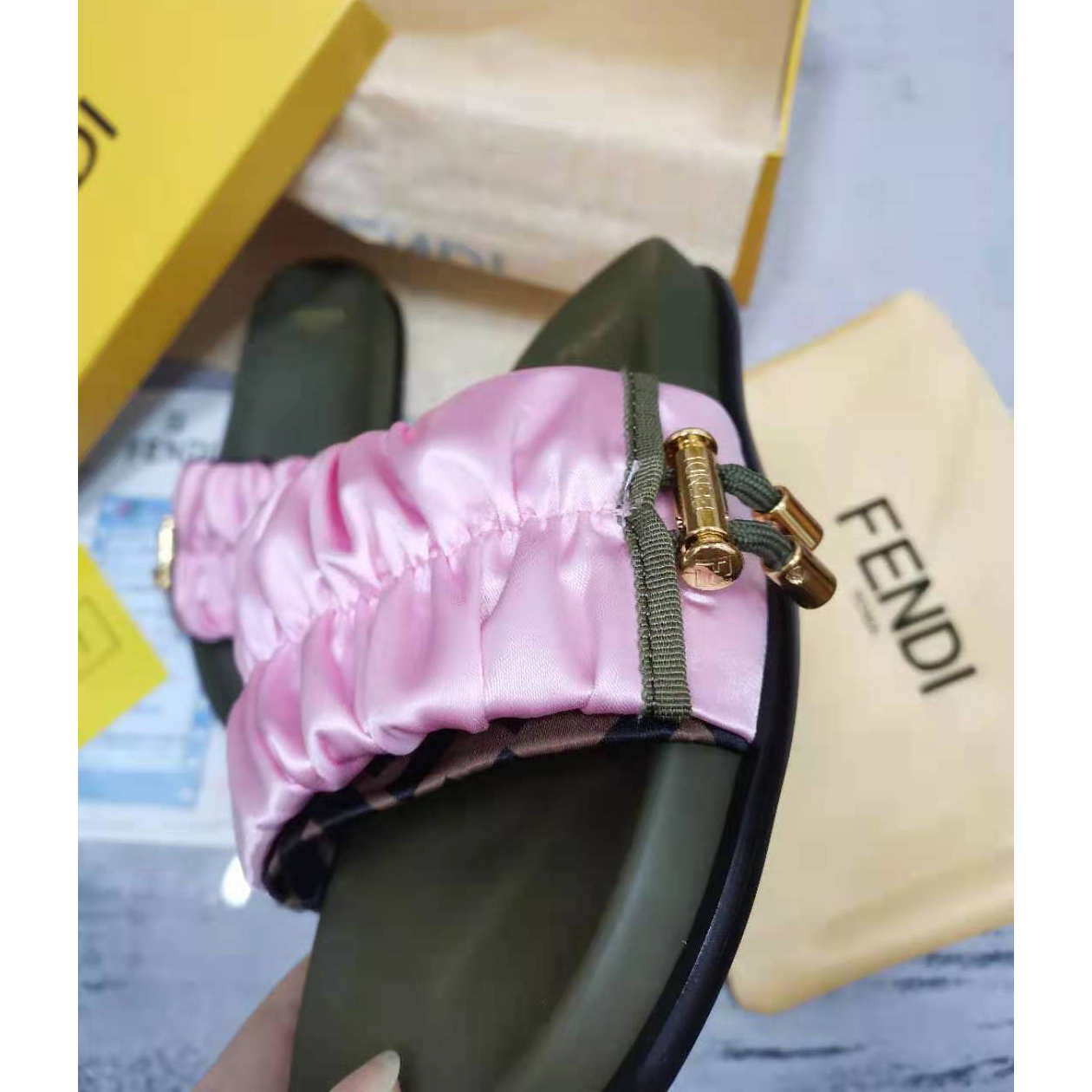 Fendi Fendi Feel Pink Satin Slides - PerfectKickZ