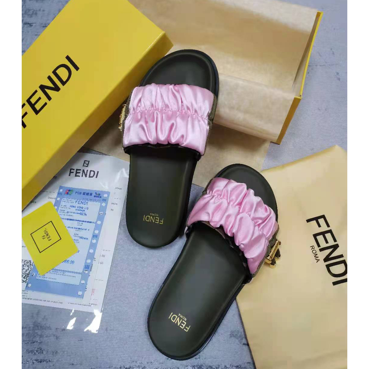 Fendi Fendi Feel Pink Satin Slides - PerfectKickZ
