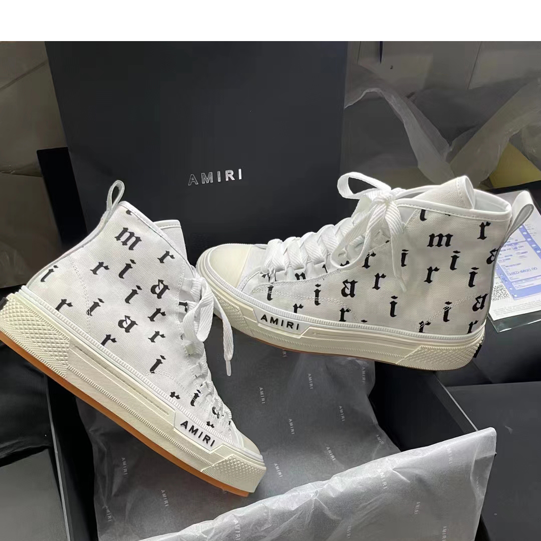 Amiri Logo-Print Canvas High-Top Sneakers - 